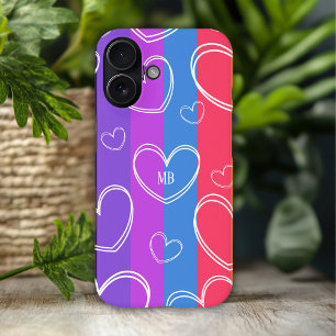 Monogram Modern Stripe Love Heart Girly iPhone 16 Case