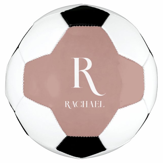 Monogram Modern Stylish Beige Soccer Ball (Front)