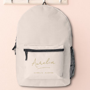 Monogram Modern Stylish Blush Pink Gold Script Printed Backpack