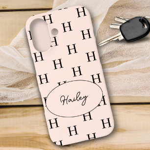 Monogram Modern Stylish Blush Pink Pattern iPhone 16 Case
