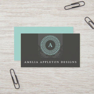 MONOGRAM modern stylish elegant rotor grey mint Business Card