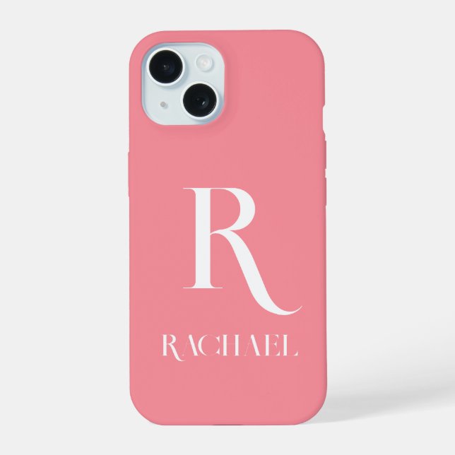 Monogram Modern Stylish Pink iPhone 15 Case (Back)