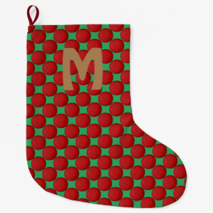 Monogram Modern Stylish Red Polka Dot Large Christmas Stocking