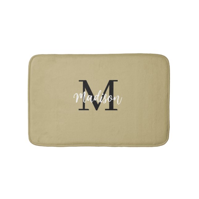 Monogram Modern Tan Sand and Black Bath Mat (Front)