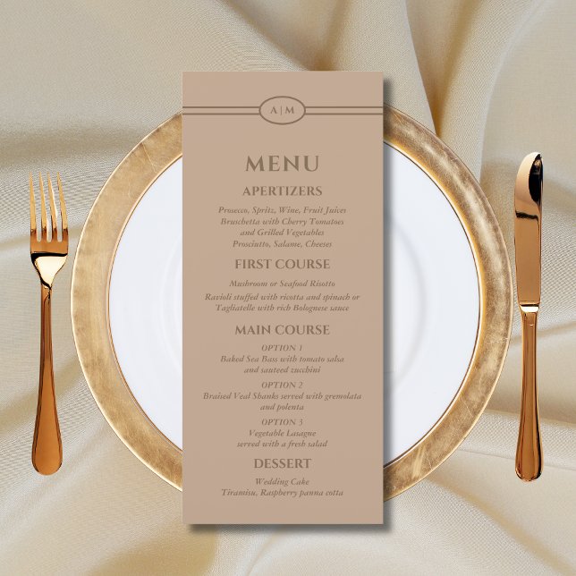 Monogram Modern Taupe Christian Wedding Menu (Creator Uploaded)
