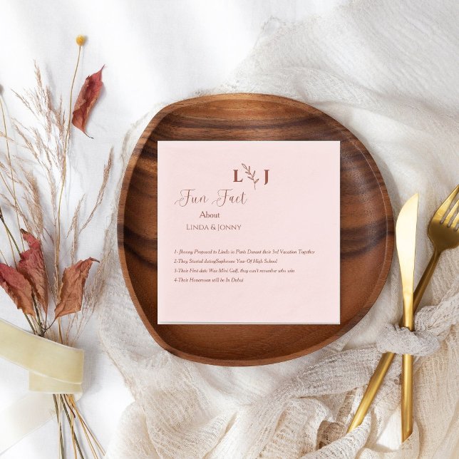 Monogram modern terracottascript fun facts wedding napkin (Creator Uploaded)