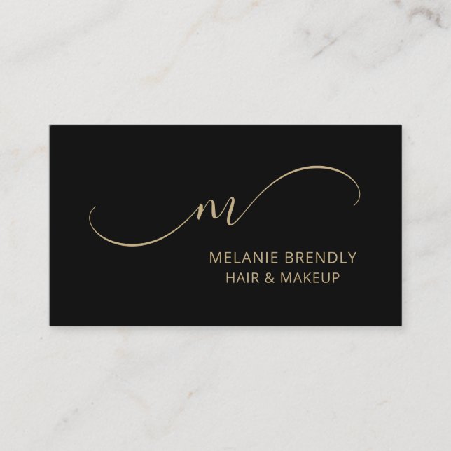 Monogram Modern Trendy Black Business Card (Front)