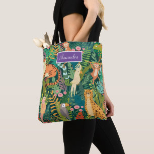 Monogram modern tropical jungle l Animal l Green Tote Bag