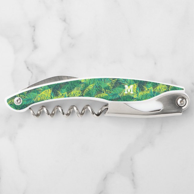 Monogram Modern Tropical Palm Pattern Corkscrew (Back)
