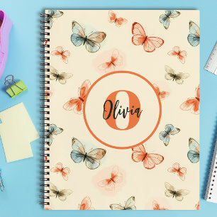 Monogram Modern Watercolor Butterflies Notebook