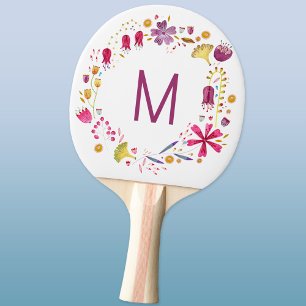 Monogram Modern Watercolor Floral Ping Pong Paddle