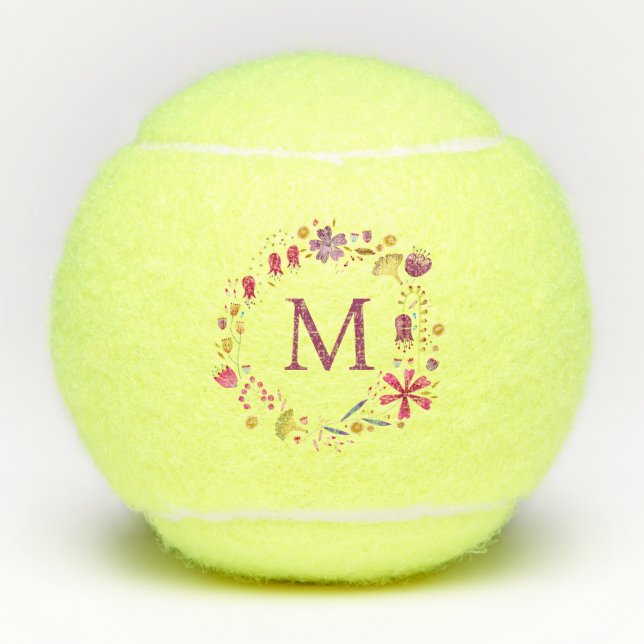 Monogram Modern Watercolor Floral Tennis Balls (Front)