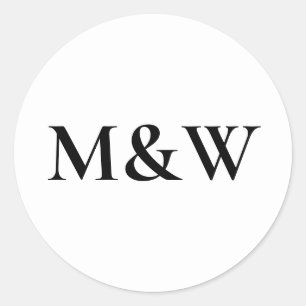 Monogram Modern Wedding Bold Black & White Classic Round Sticker