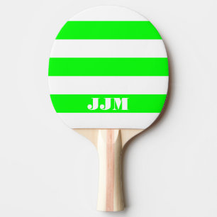 Monogram Modern White, Lime Green Stripe Ping Pong Paddle