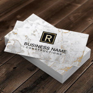 Monogram Modern White Marble Business Card