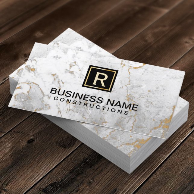 Monogram Modern White Marble Business Card (Creator Uploaded)