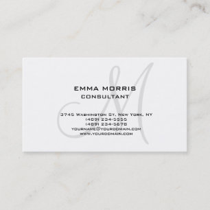 Monogram Modern White Simple Consultant Business Card