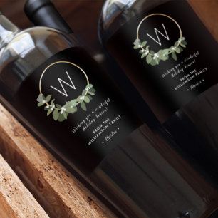 Monogram Modern wreath Personalised Christmas Wine Label