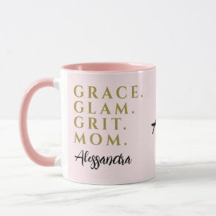 Monogram Mom Quote Inspirational Pastel Pink Gold Mug