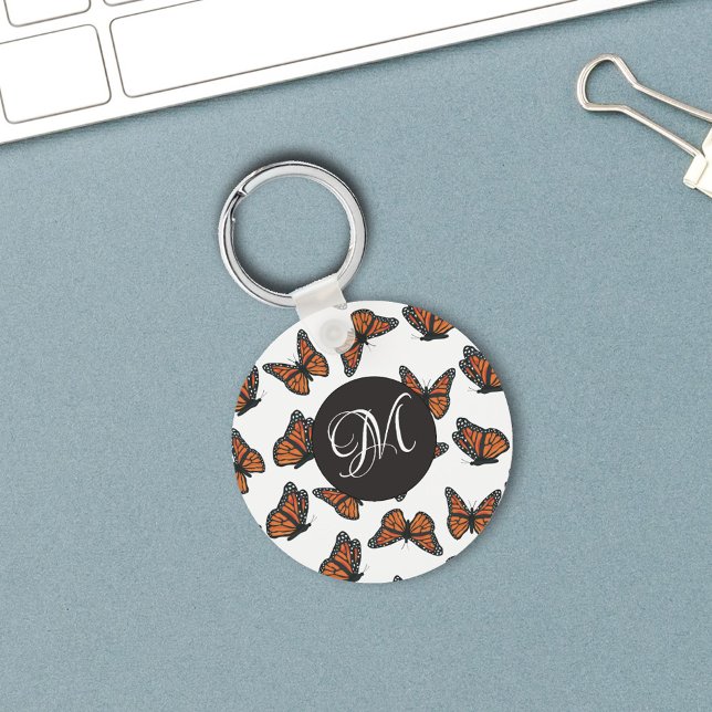 Monogram Monarch Butterflies Simple Key Ring (Monarch butterflies monogram keychain. )