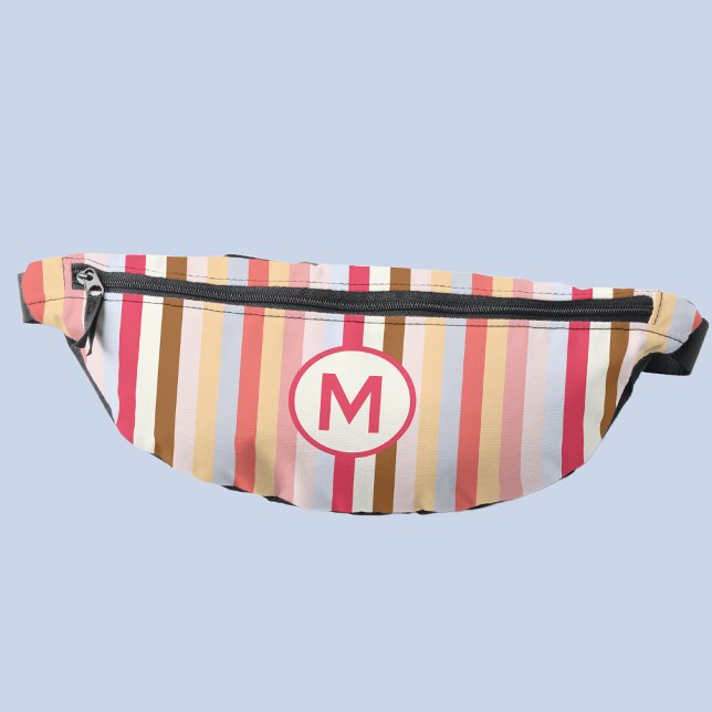 Monogram Monogram Modern Pastel Candy Stripe Bum Bags (Modern monogram initial pastel candy stripe fanny pack)