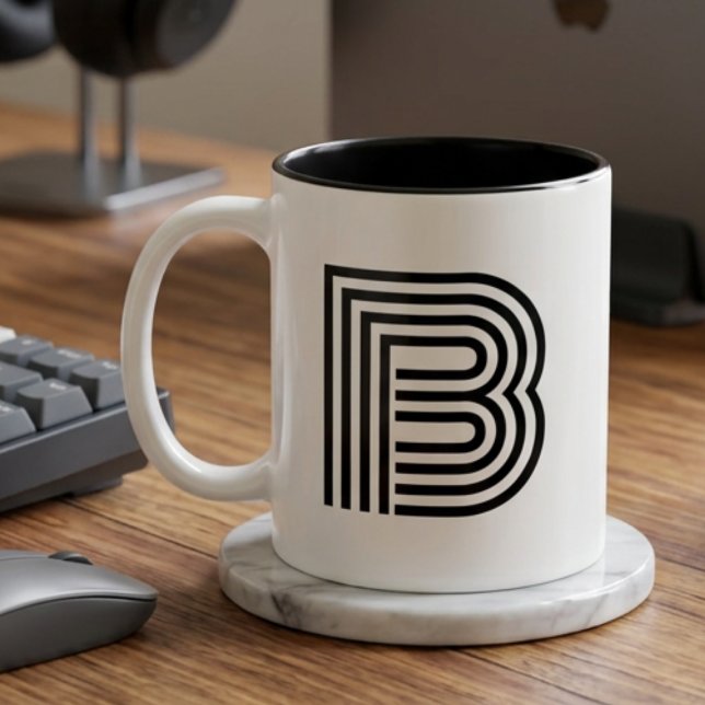 Monogram Monogrammed Initial Black Modern Simple Two-Tone Coffee Mug (Creator Uploaded)