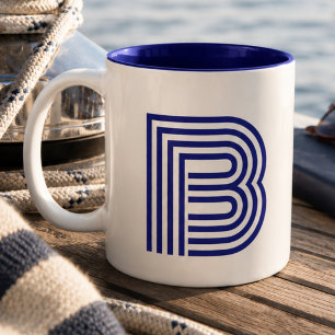 Monogram Monogrammed Initial Blue Modern Simple Two-Tone Coffee Mug