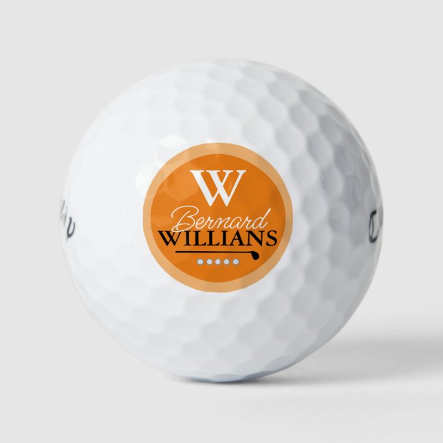 Monogram Monogrammed orange-colour Golf Balls (Front)