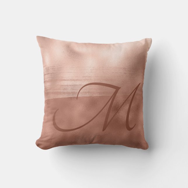 Monogram Monogrammed Rose Gold Luxury Brush Stroke Cushion (Front)