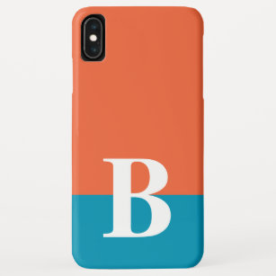 Monogram Monogrammed Simple Modern Orange Blue Case-Mate iPhone Case