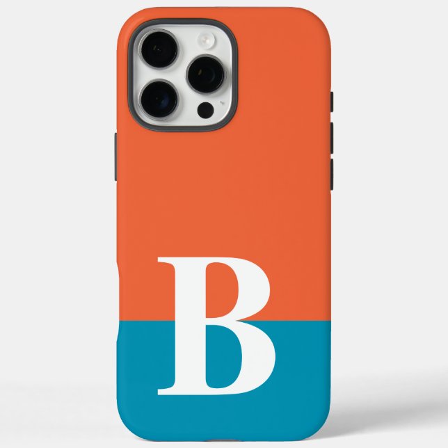 Monogram Monogrammed Simple Modern Orange Blue Case-Mate iPhone Case (Back)