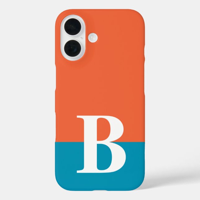 Monogram Monogrammed Simple Modern Orange Blue Case-Mate iPhone Case (Back)