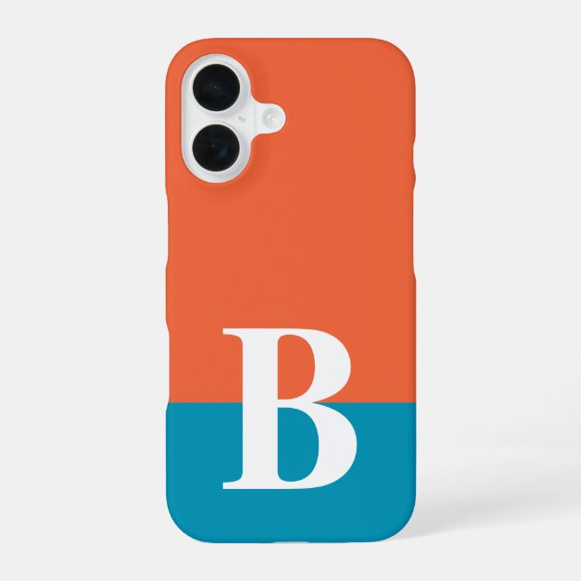 Monogram Monogrammed Simple Modern Orange Blue iPhone 16 Case (Back)