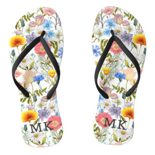 Monogram Monogrammed Spring Country Floral Pattern Thongs