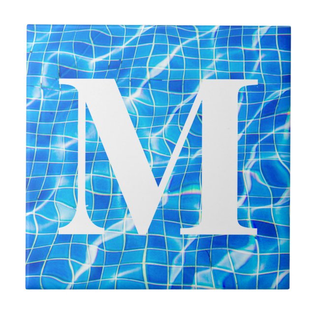 Monogram Monogrammed Swimming Blue Pool Aquatic Ceramic Tile (Front)