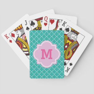 Monogram moroccan quatrefoil trellis playing cards