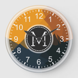 Monogram Mosaic Modern Pop Yellow Black Large Clock
