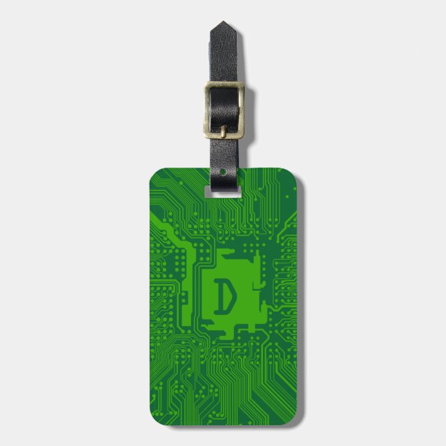 monogram motherboard computer circuit - dark green luggage tag (Front Vertical)