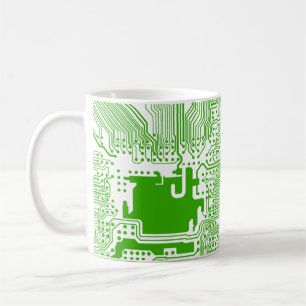 monogram motherboard computer circuit mug - green