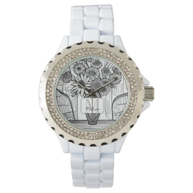 Monogram Mother's Day Gift Floral Art Watch (Front)