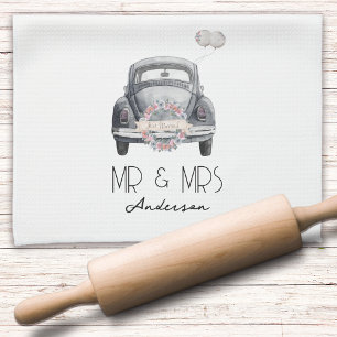 Monogram Mr & Mrs Just Married Tea Towel
