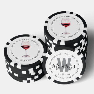 Monogram Mr Mrs Red Wine Drink Voucher Wedding Poker Chips