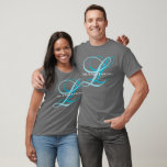 Monogram Mr. & Mrs. Shirt<br><div class="desc">Created for his and hers couple, this short sleeve, cotton crew neck shirt is shown in the dark grey colour with large two-tone double sample initials. You can customise this shirt to your liking, by clicking on customise button, look to right and find appropriate boxes. Choose your initials, shirt colour...</div>