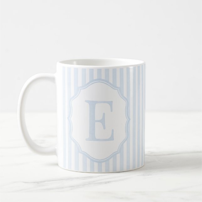 Monogram Mug Letter E, Blue Striped (Left)