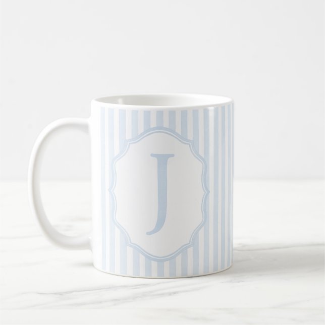 Monogram Mug Letter J, Blue Striped (Left)