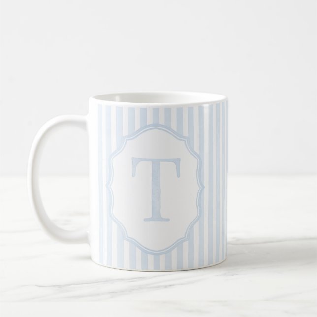 Monogram Mug Letter T, Blue Striped (Left)