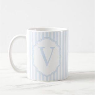 Monogram Mug Letter V, Blue Striped