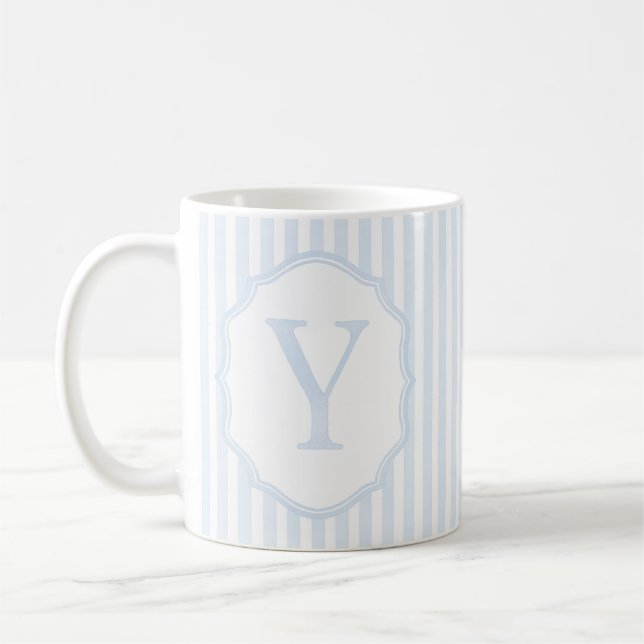 Monogram Mug Letter Y, Blue Striped (Left)