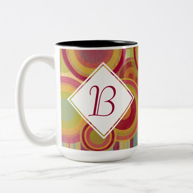 Monogram Mug with Bright, Colourful Rings & Circle (Left)