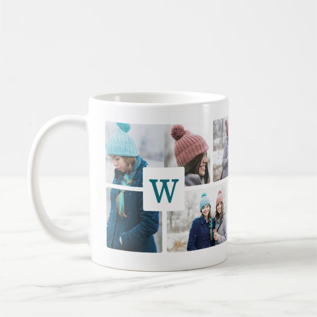Monogram Multiple Photo Collage Photo Layout Coffee Mug (Left)